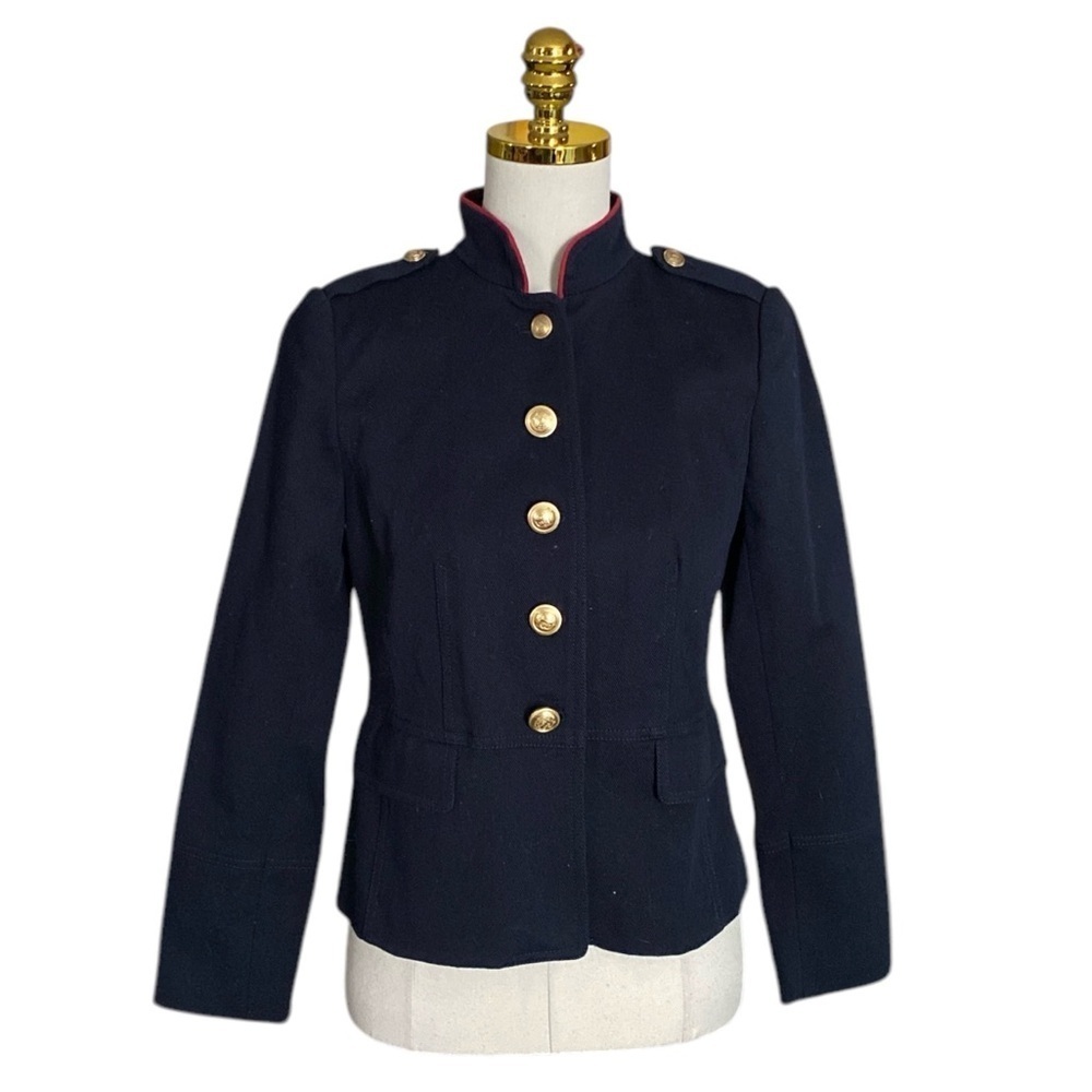 TALBOTS Women’s Classic Modest Navy Compact Military Twill Cotton Jacket Size 2